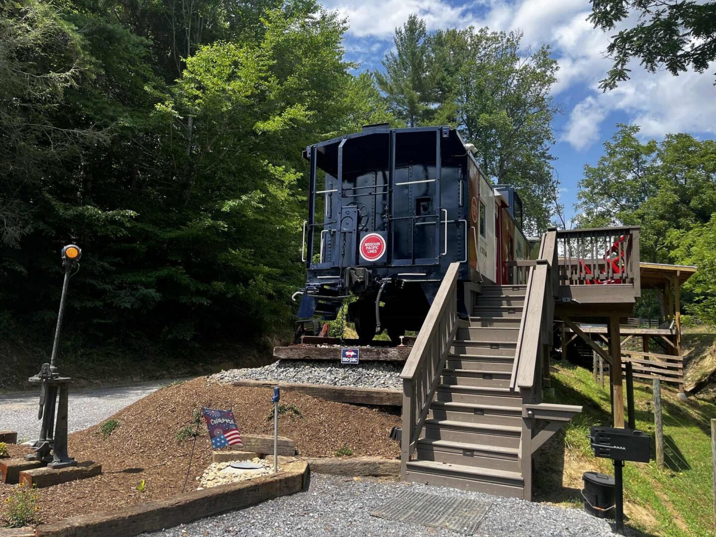 Train caboose converted into a viewing platform.